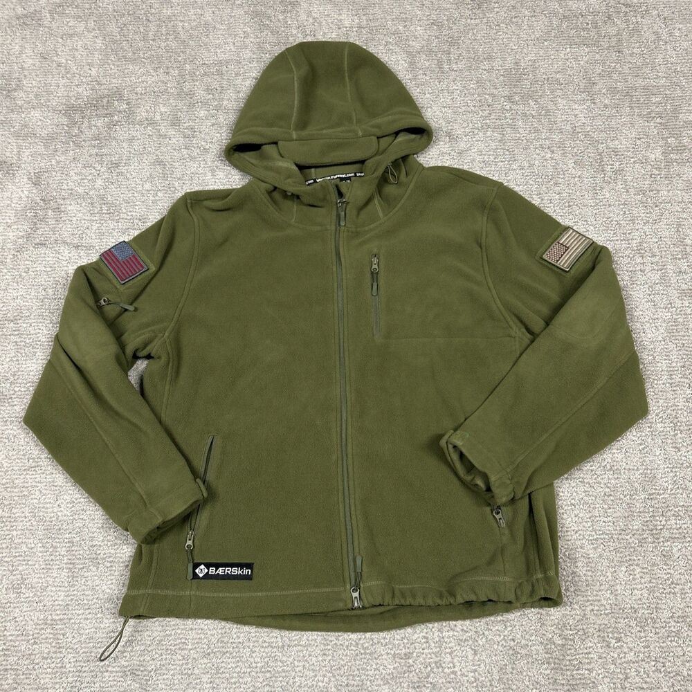 Baerskin Tactical Hoodie Mens 2X Full Zip Jacket Fleece Tech Green Zip Pockets
